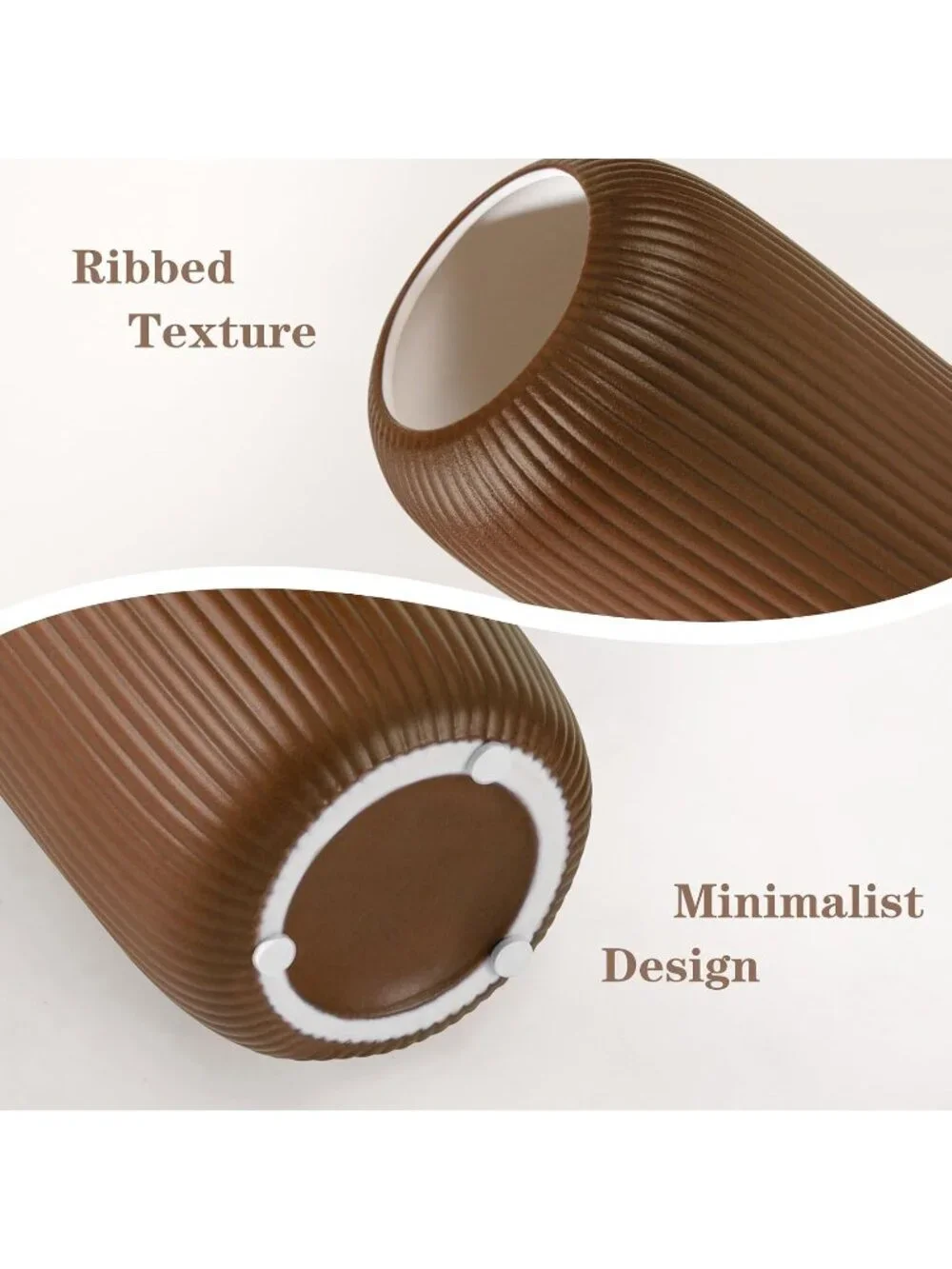 Modern Small Caramel Ceramic Vase Flowers Ribbed Textured Farmhouse Home Livings